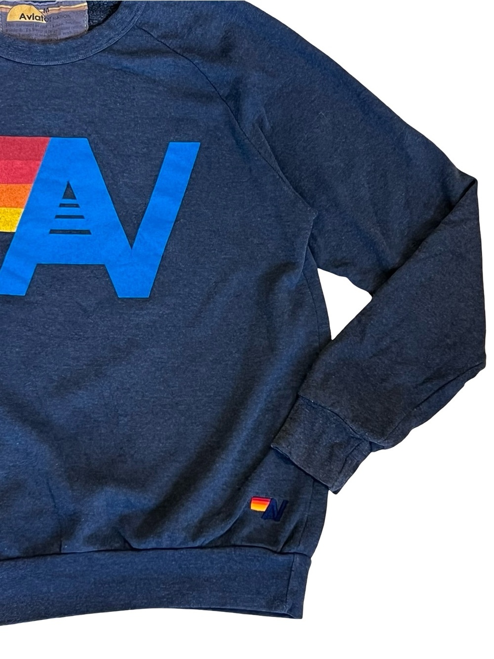 Aviator Nation Sz M Navy Blue Logo Stitch Sweatshirt Relaxed Crewneck - Picture 7 of 14